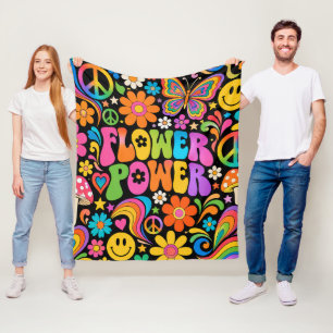 Groovy Flower Power Retro Thuis Fleece Deken