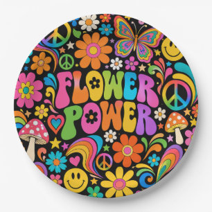 Groovy Flower Power Retro Thuis Papieren Bordje