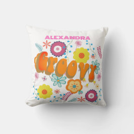 Groovy Flower Power Roze Wit Kussen