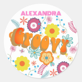 Groovy Flower Power Roze Wit Ronde Sticker