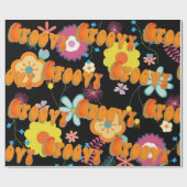 Groovy Flower Power Roze Zwart Cadeaupapier (Vlak)