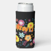 Groovy Flower Power Roze Zwart Seltzer Blikjeskoeler (Seltzer Achterkant)