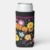 Groovy Flower Power Roze Zwart Seltzer Blikjeskoeler (Seltzer Voorkant)