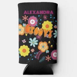 Groovy Flower Power Roze Zwart Seltzer Blikjeskoeler
