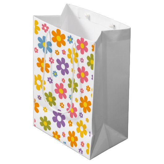 Groovy Flower Power (Wit) Medium Cadeauzakje (Voorkant Gekanteld)