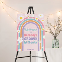 Groovy Flower Rainbow Welkom Verjaardagsfeestje Te