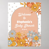 Groovy Flower Retro Baby shower Welkomstbord Poster (Voorkant)