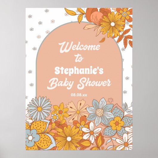 Groovy Flower Retro Baby shower Welkomstbord Poster (Voorkant)
