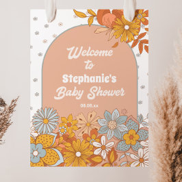 Groovy Flower Retro Baby shower Welkomstbord Poster