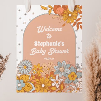 Groovy Flower Retro Baby shower Welkomstbord Poster