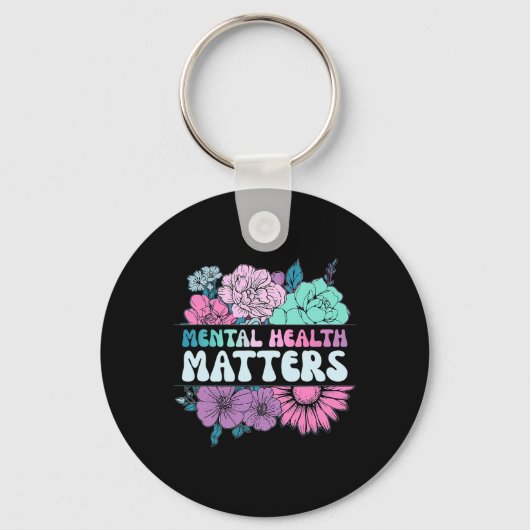 Groovy Flower Retro Geestelijke gezondheidsproblem Sleutelhanger (Voorkant)
