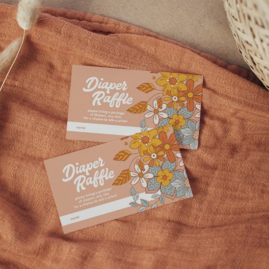 Groovy Flower Retro Luier Raffle Baby shower Informatiekaartje