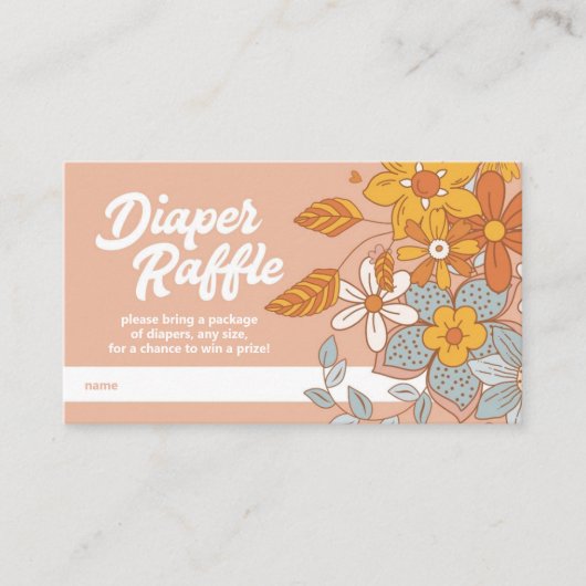Groovy Flower Retro Luier Raffle Baby shower Informatiekaartje (Voorkant)
