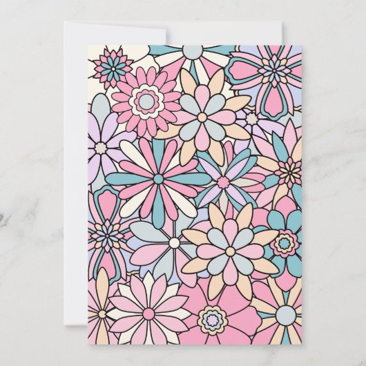 Groovy Flower Retro Verjaardag Uitnodiging (Achterkant)