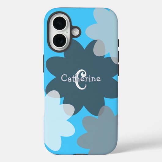 Groovy Flower Shapes Blauw Monogrammed Case-Mate iPhone Case (Achterkant)