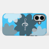 Groovy Flower Shapes Blauw Monogrammed Case-Mate iPhone Case (Achterkant (horizontaal))