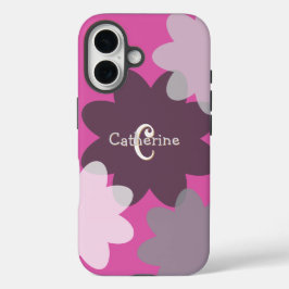 Groovy Flower Shapes Pink Monogrammed iPhone 16 Hoesje