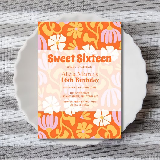  Groovy Flower Sweet Zestien 16e Verjaardag Kaart