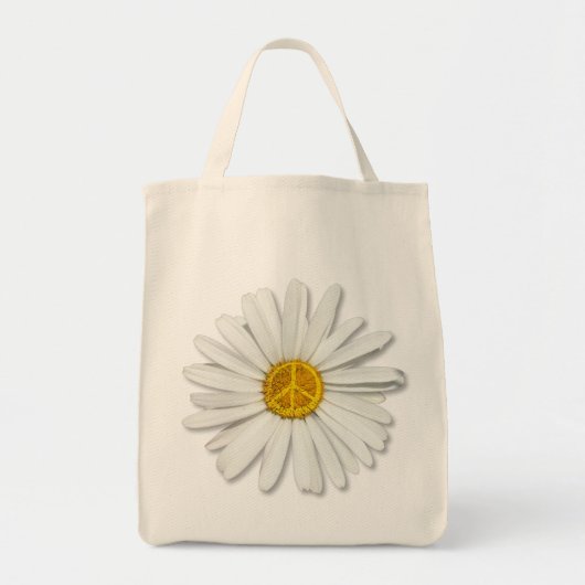 Groovy Flower White Daisy Hippie Peace Sign-symboo Tote Bag (Voorkant)