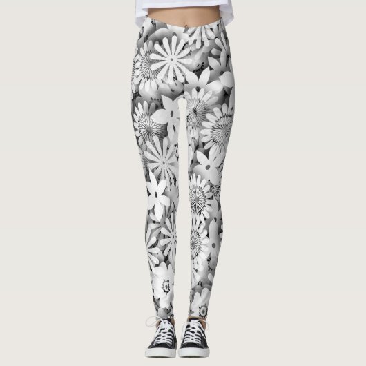 Groovy Flowers Garden Monocrome Leggings (Voorkant)