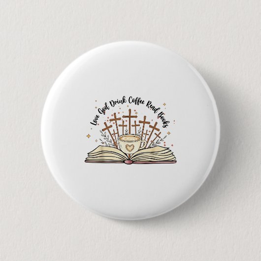 Groovy Flowers Love God Drink Coffee Read Books Ch Ronde Button 5,7 Cm (Voorkant)