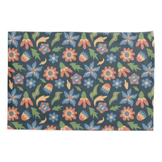 Groovy Flowers Retro Patroon Kussensloop (Achterkant)
