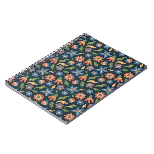 Groovy Flowers Retro Patroon Notitieboek (Linkerzijde)