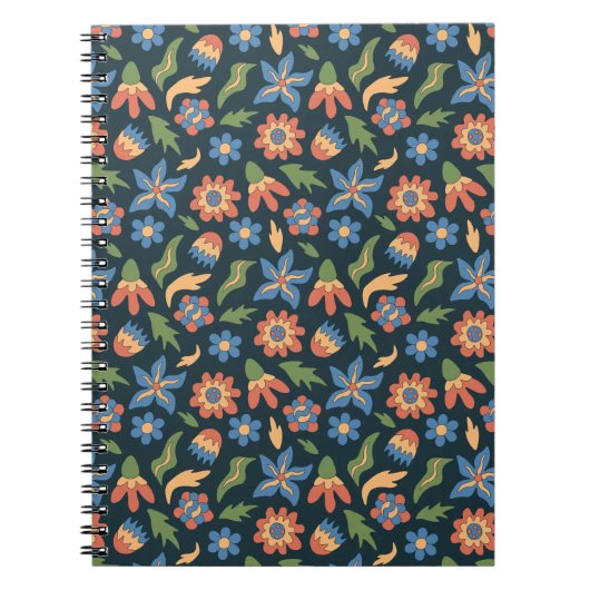 Groovy Flowers Retro Patroon Notitieboek (Voorkant)
