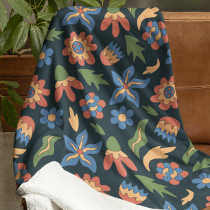 Groovy Flowers Retro Patroon Sherpa Deken