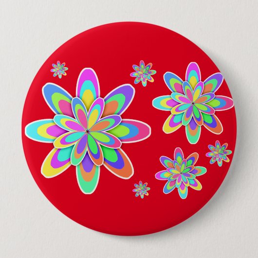 Groovy Flowers Ronde Button 4,0 Cm (Voorkant)