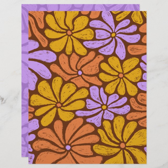 Groovy Flowers Scrapbook Paper (Voorkant / Achterkant)