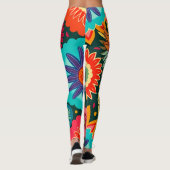 Groovy Folk Flowers, Maximalist Retro Bright Decor Leggings (Achterkant)