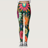Groovy Folk Flowers, Maximalist Retro Bright Decor Leggings (Voorkant)