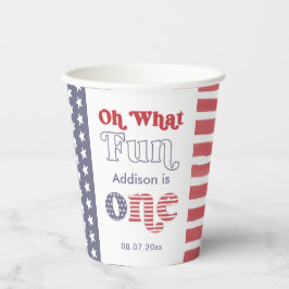 Groovy Font Rood Wit Blauw 1e Verjaardagsfeest Papieren Bekers