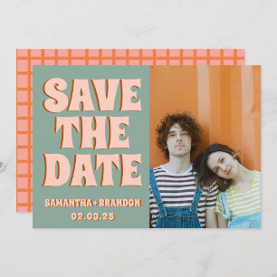 Groovy Foto Blauw Roze Rood Funky Save The Date