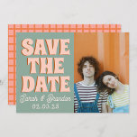 Groovy Foto Blauw Roze Rood Funky Save The Date<br><div class="desc">Groovy Bold Blauw Roze Rood Funky Save the Date</div>