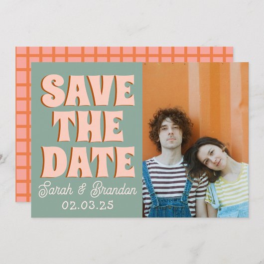 Groovy Foto Blauw Roze Rood Funky Save The Date