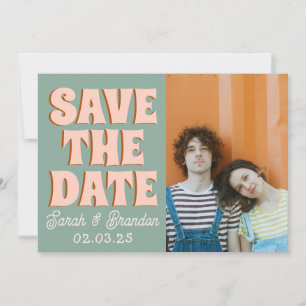 Groovy Foto Blauw Roze Rood Funky Save The Date