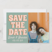 Groovy Foto Blauw Roze Rood Funky Save The Date (Voorkant)