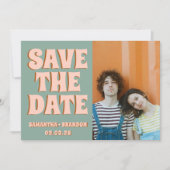 Groovy Foto Blauw Roze Rood Funky Save The Date (Voorkant)