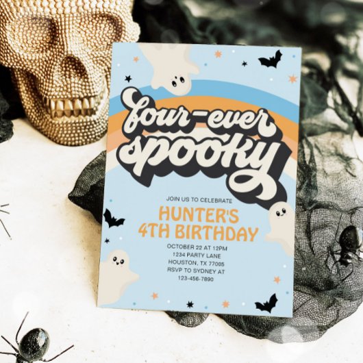 Groovy Four-ever Spooky Boy 4e verjaardag Hallowee Kaart
