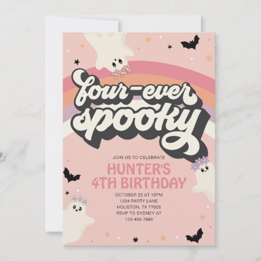 Groovy Fourever Spooky Girl 4e verjaardag Hallowee Kaart (Voorkant)