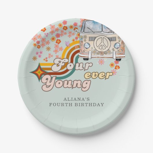 Groovy Fourever Young daisy Van 4e verjaardag Papieren Bordje (Voorkant)