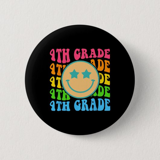 Groovy Fourth Grade Vibes Face Retro Teachers Back Ronde Button 5,7 Cm (Voorkant)