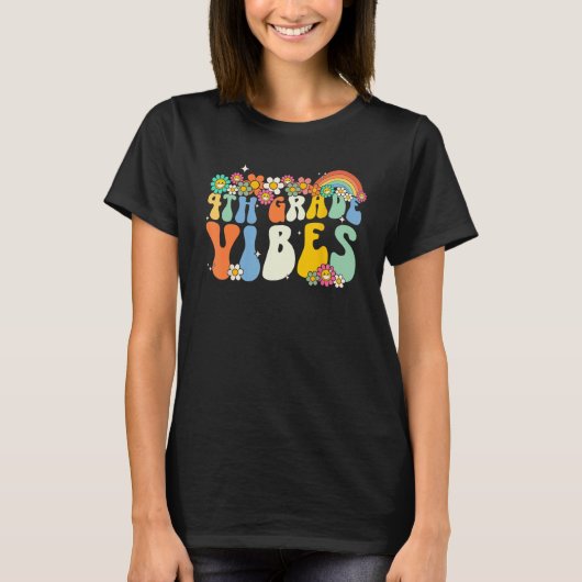 Groovy Fourth Grade Vibes Vibes Back To School Tea T-shirt (Voorkant)