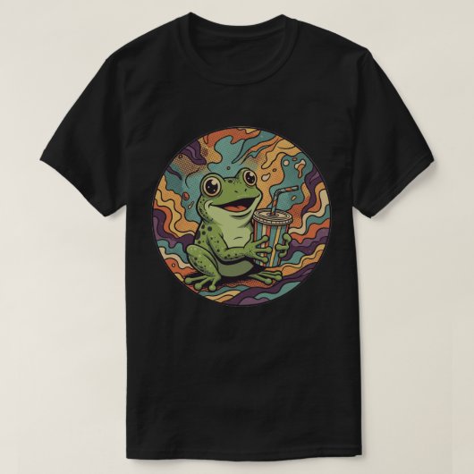 Groovy Frog Drink Soda - Retro Psychedelische Kuns T-shirt (Design voorkant)