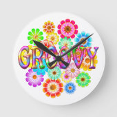 GROOVY Fun Flowers Ronde Klok (Voorkant)