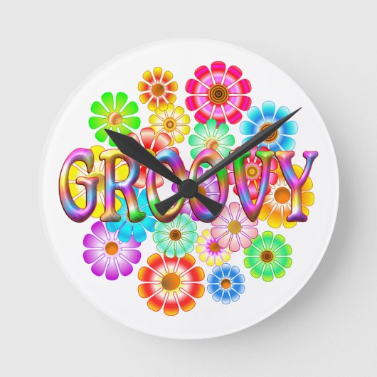 GROOVY Fun Flowers Ronde Klok (Voorkant)
