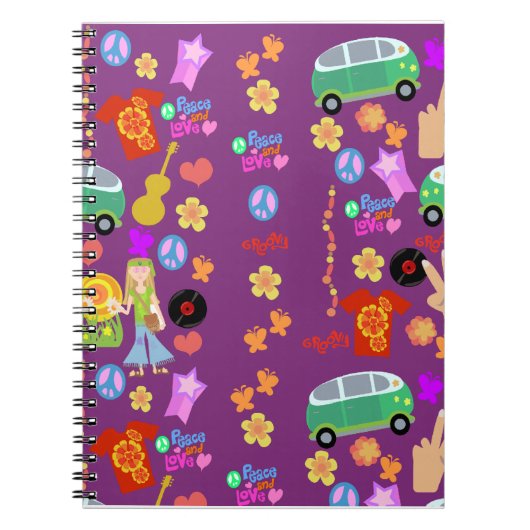 Groovy Fun Hippie Paars Pattern Art Notitieboek (Voorkant)