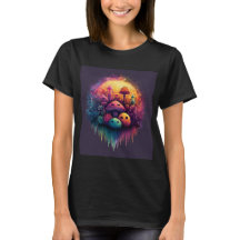 Groovy Fun Mushrooms Women’s Black T-Shirt